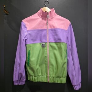 STAUD Pastal Multicolor Vegan Leather Bomber Jacket SAMPLE '22 SZ 4/M UNISEX